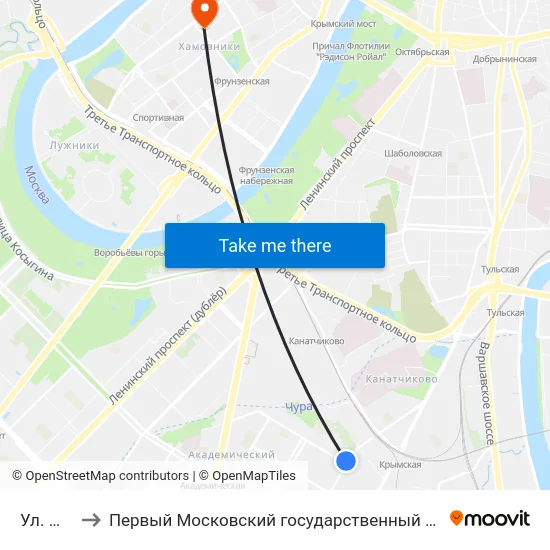 Ул. Шверника to Первый Московский государственный медицинский университет им. И. М. Сеченова map