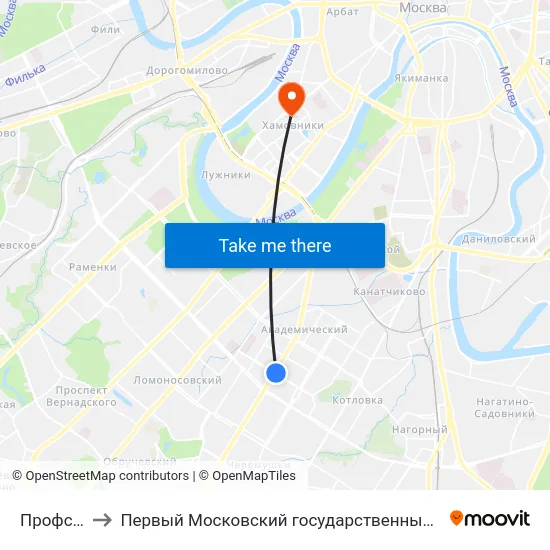 Профсоюзная ул. to Первый Московский государственный медицинский университет им. И. М. Сеченова map