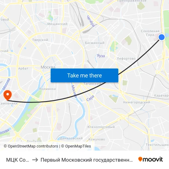 МЦК Соколиная Гора to Первый Московский государственный медицинский университет им. И. М. Сеченова map