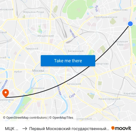 МЦК Измайлово to Первый Московский государственный медицинский университет им. И. М. Сеченова map