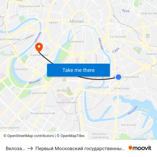 Велозаводская ул. to Первый Московский государственный медицинский университет им. И. М. Сеченова map