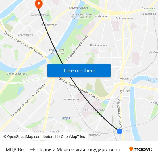 МЦК Верхние Котлы to Первый Московский государственный медицинский университет им. И. М. Сеченова map