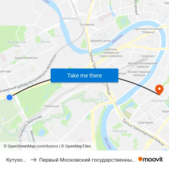 Кутузовский просп. to Первый Московский государственный медицинский университет им. И. М. Сеченова map
