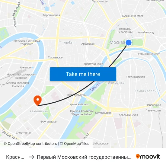 Красная площадь to Первый Московский государственный медицинский университет им. И. М. Сеченова map