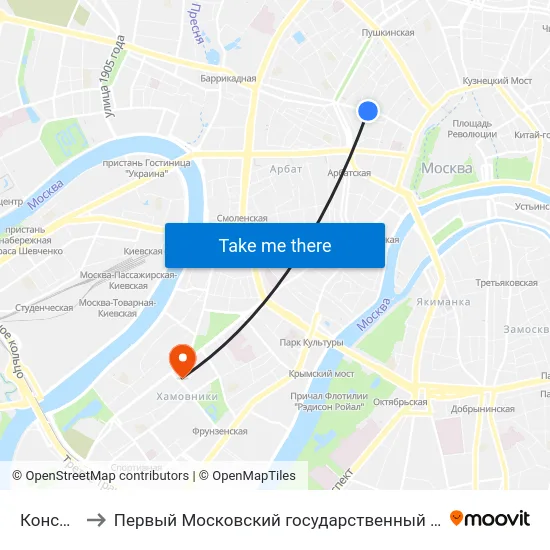 Консерватория to Первый Московский государственный медицинский университет им. И. М. Сеченова map