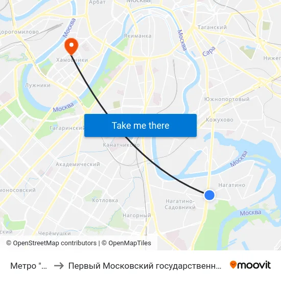 Метро "Коломенская" to Первый Московский государственный медицинский университет им. И. М. Сеченова map