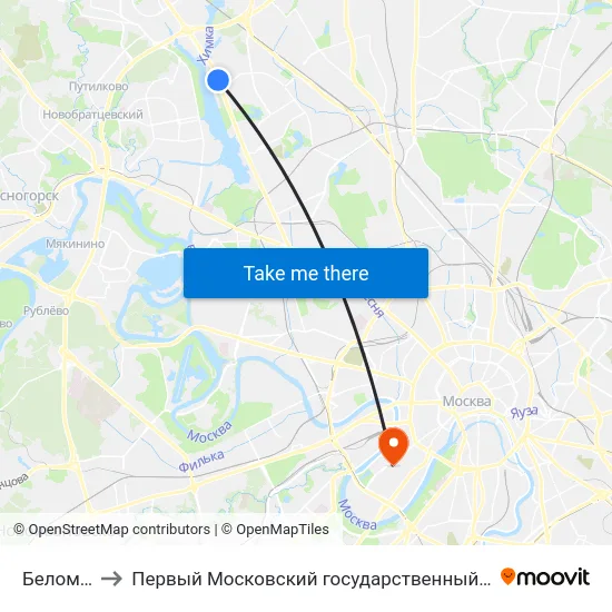 Беломорская ул. to Первый Московский государственный медицинский университет им. И. М. Сеченова map