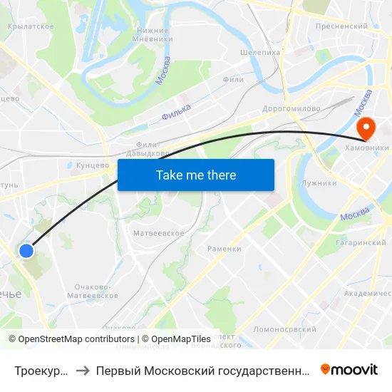 Троекуровское кладб. to Первый Московский государственный медицинский университет им. И. М. Сеченова map