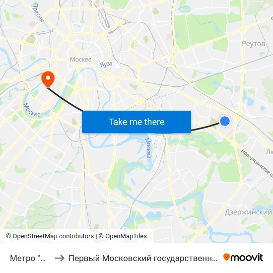 Метро "Юго-Восточная" to Первый Московский государственный медицинский университет им. И. М. Сеченова map