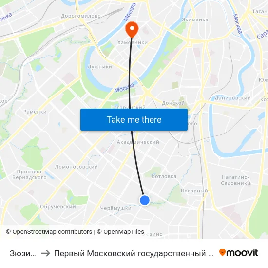 Зюзинская ул. to Первый Московский государственный медицинский университет им. И. М. Сеченова map
