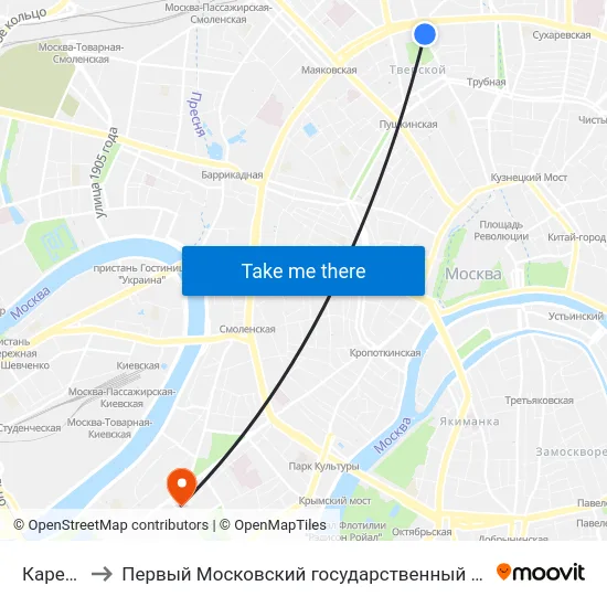 Каретный Ряд to Первый Московский государственный медицинский университет им. И. М. Сеченова map