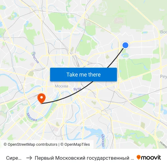 Сиреневый сад to Первый Московский государственный медицинский университет им. И. М. Сеченова map