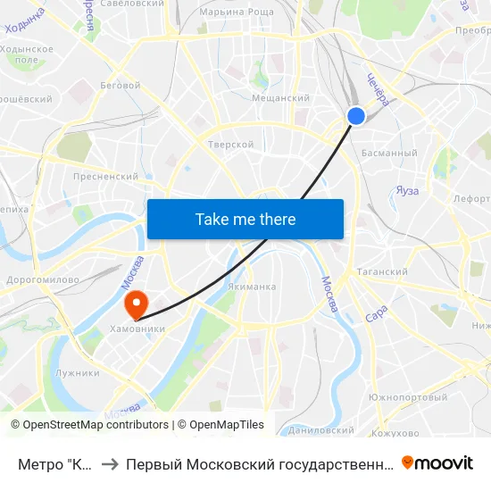 Метро "Комсомольская" to Первый Московский государственный медицинский университет им. И. М. Сеченова map