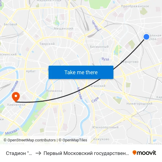 Стадион "Крылья Советов" to Первый Московский государственный медицинский университет им. И. М. Сеченова map