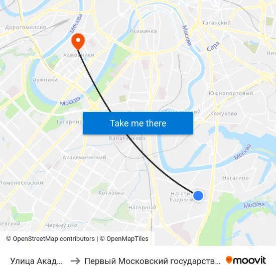 Улица Академика Миллионщикова to Первый Московский государственный медицинский университет им. И. М. Сеченова map