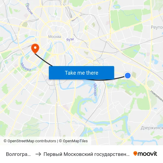 Волгоградский просп., 163 to Первый Московский государственный медицинский университет им. И. М. Сеченова map