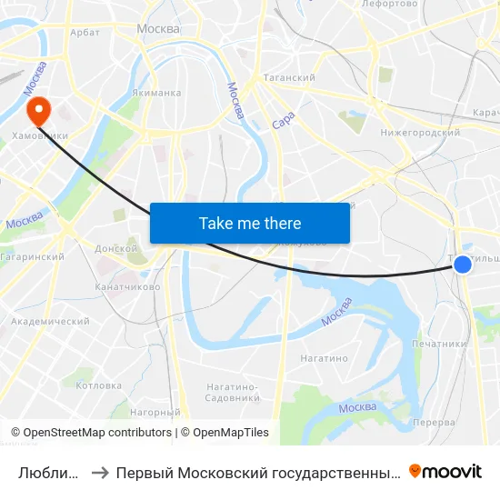 Люблинский рынок to Первый Московский государственный медицинский университет им. И. М. Сеченова map