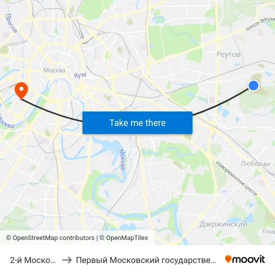 2-й Московский крематорий to Первый Московский государственный медицинский университет им. И. М. Сеченова map