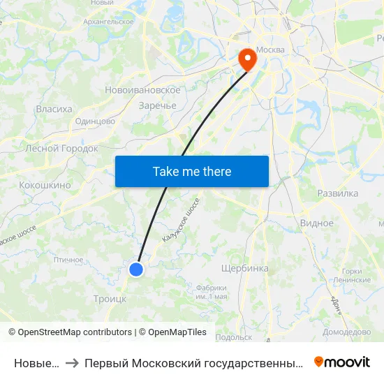 Новые Ватутинки to Первый Московский государственный медицинский университет им. И. М. Сеченова map