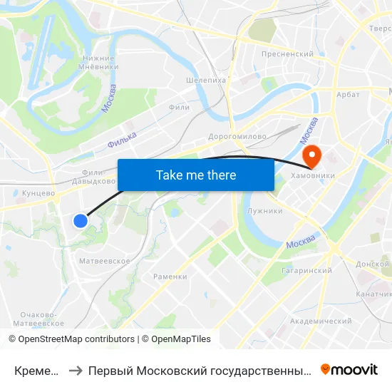 Кременчугская ул. to Первый Московский государственный медицинский университет им. И. М. Сеченова map