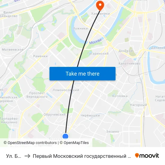 Ул. Бутлерова to Первый Московский государственный медицинский университет им. И. М. Сеченова map