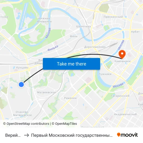 Верейская ул., 25 to Первый Московский государственный медицинский университет им. И. М. Сеченова map