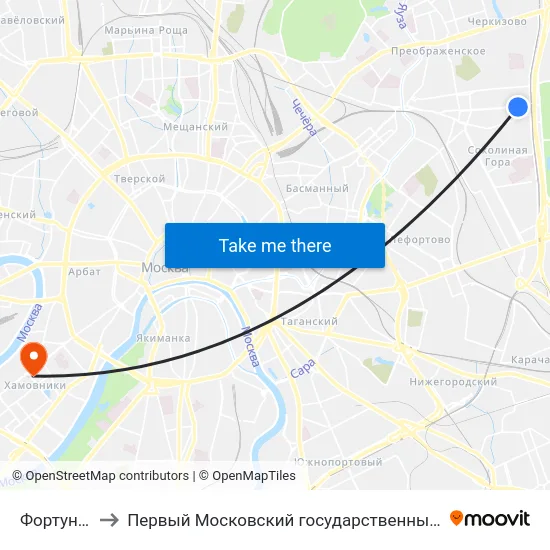 Фортунатовская ул. to Первый Московский государственный медицинский университет им. И. М. Сеченова map