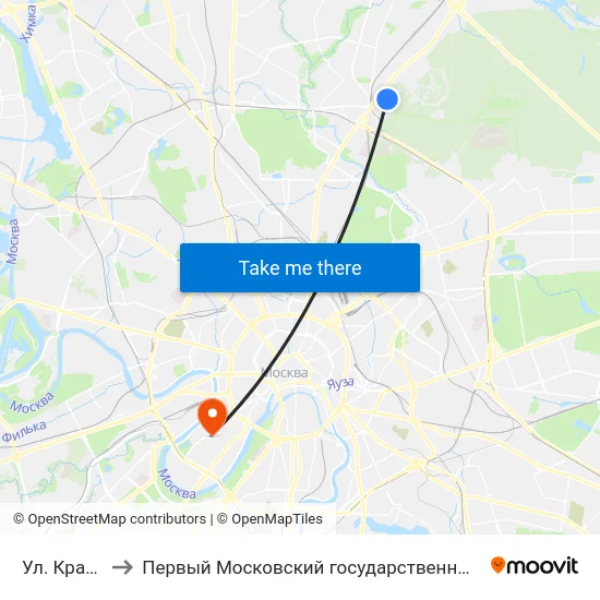 Ул. Красная Сосна, 3 to Первый Московский государственный медицинский университет им. И. М. Сеченова map