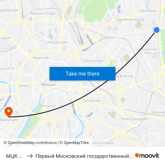 МЦК Измайлово to Первый Московский государственный медицинский университет им. И. М. Сеченова map