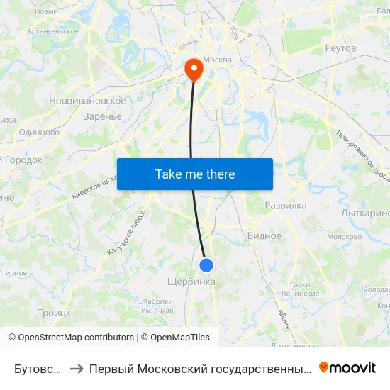 Бутовский полигон to Первый Московский государственный медицинский университет им. И. М. Сеченова map