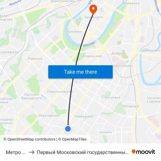 Метро "Калужская" to Первый Московский государственный медицинский университет им. И. М. Сеченова map