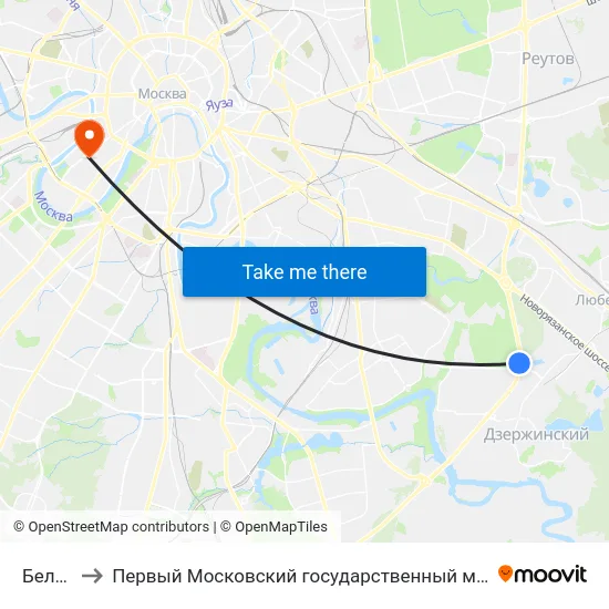 Белая Дача to Первый Московский государственный медицинский университет им. И. М. Сеченова map