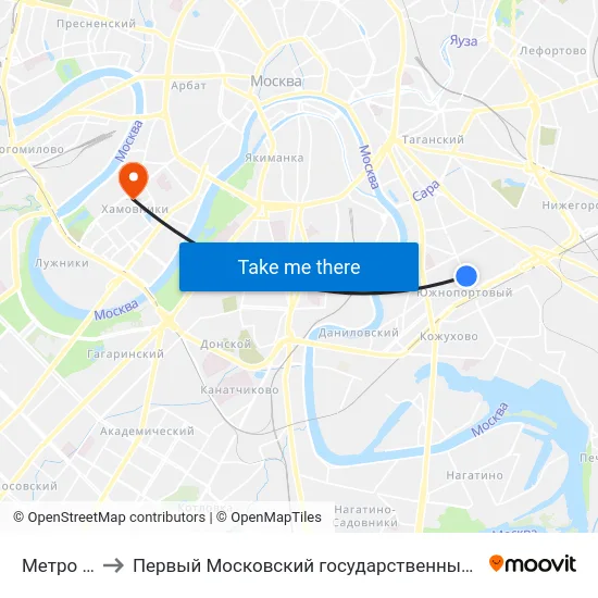 Метро "Дубровка" to Первый Московский государственный медицинский университет им. И. М. Сеченова map