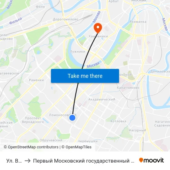 Ул. Вавилова to Первый Московский государственный медицинский университет им. И. М. Сеченова map