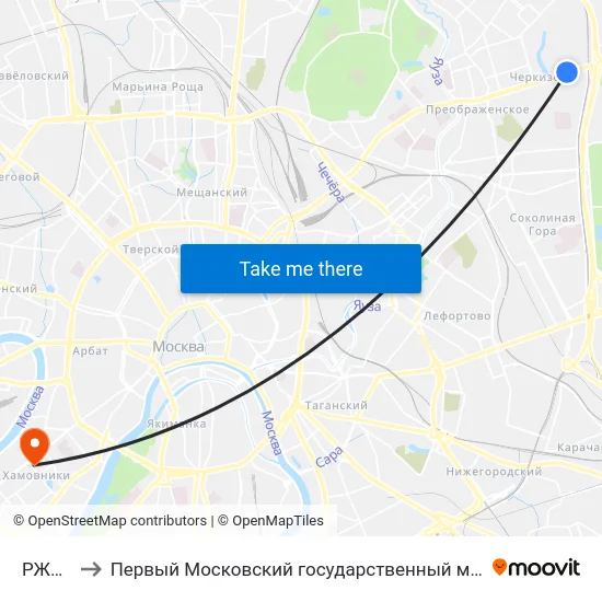 РЖД Арена to Первый Московский государственный медицинский университет им. И. М. Сеченова map