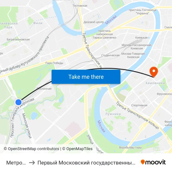 Метро "Минская" to Первый Московский государственный медицинский университет им. И. М. Сеченова map