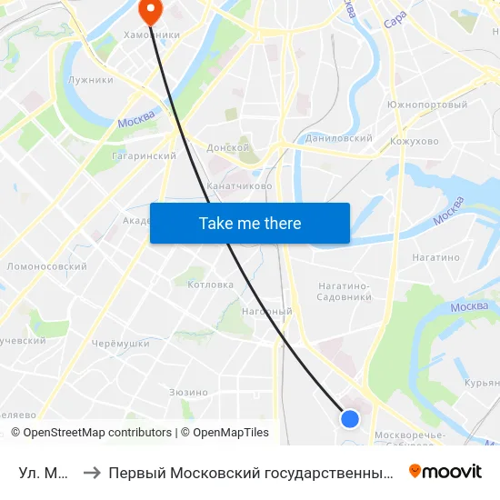Ул. Москворечье to Первый Московский государственный медицинский университет им. И. М. Сеченова map