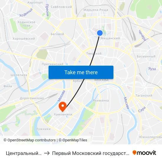 Центральный Театр Российской Армии to Первый Московский государственный медицинский университет им. И. М. Сеченова map