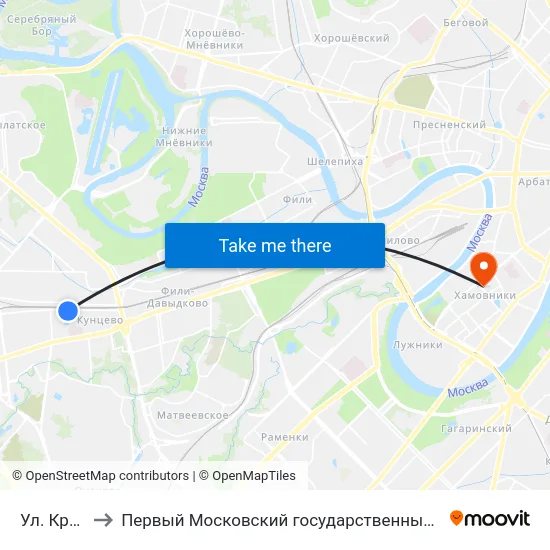 Ул. Красных Зорь to Первый Московский государственный медицинский университет им. И. М. Сеченова map