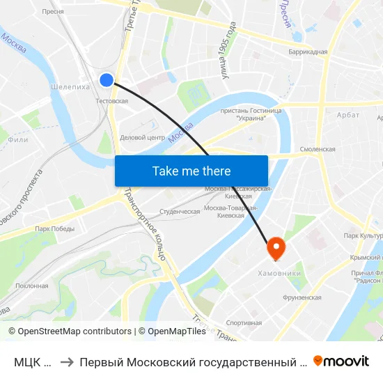 МЦК Шелепиха to Первый Московский государственный медицинский университет им. И. М. Сеченова map