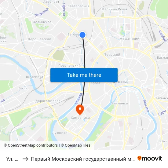 Ул. Правды to Первый Московский государственный медицинский университет им. И. М. Сеченова map