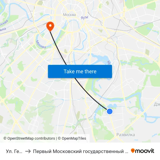 Ул. Ген. Белова to Первый Московский государственный медицинский университет им. И. М. Сеченова map