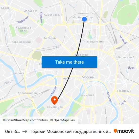 Октябрьская ул. to Первый Московский государственный медицинский университет им. И. М. Сеченова map