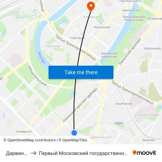 Дарвиновский музей to Первый Московский государственный медицинский университет им. И. М. Сеченова map