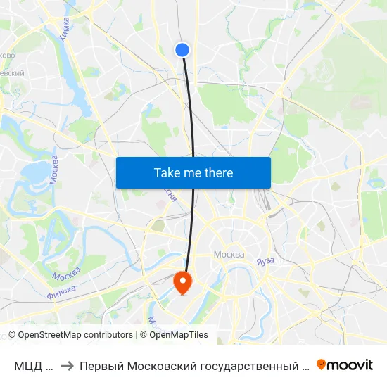 МЦД Дегунино to Первый Московский государственный медицинский университет им. И. М. Сеченова map
