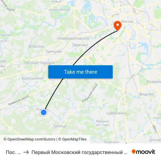 Пос. Птичное to Первый Московский государственный медицинский университет им. И. М. Сеченова map