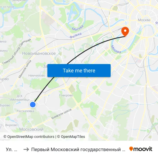 Ул. Шолохова to Первый Московский государственный медицинский университет им. И. М. Сеченова map