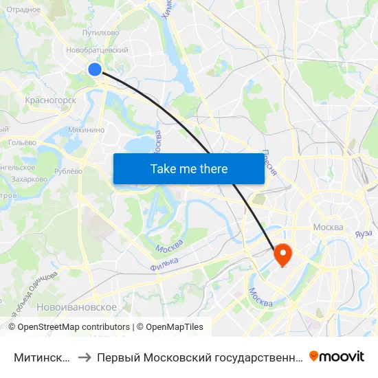 Митинский Радиорынок to Первый Московский государственный медицинский университет им. И. М. Сеченова map