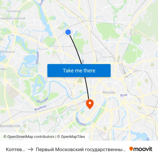 Коптевский рынок to Первый Московский государственный медицинский университет им. И. М. Сеченова map