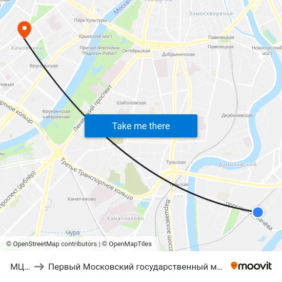 МЦК ЗИЛ to Первый Московский государственный медицинский университет им. И. М. Сеченова map
